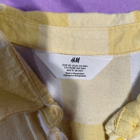 H&M Kids Yellow and White Oversized Flannel Shirt - Picture 3 of 4